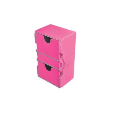 Caixa organizadora rosa com 2 gavetas e detalhes em preto