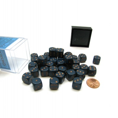 Chessex Opaque 12mm D6 with pips Dice Blocks (36 Dice) - Dusty Blue/copper