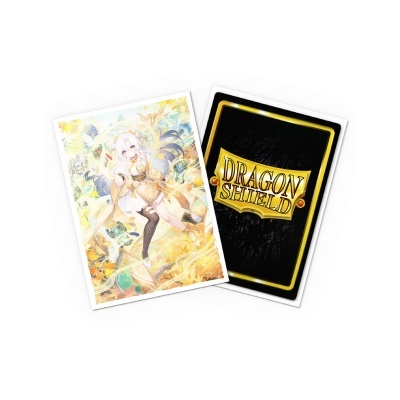 Dois suportes para cartas Dragon Shield com ilustração colorida e fundo preto com texto dourado.