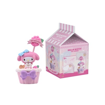 Figura colecionável My Melody rosa com caixa rosa e branca em forma de leite
