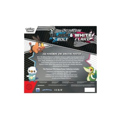 Embalagem do jogo Pokémon Scarlet & Violet Black Bolt & White Flare com desenhos de Pokémon e texto em inglês