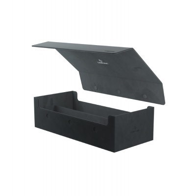 Caixa de armazenamento preta com tampa aberta