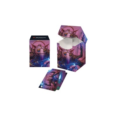 Caixa de cartas com design em roxo e azul e texto MAGIC