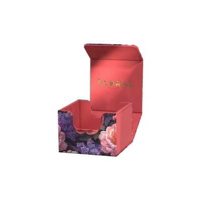 Caixa de papel para cartões com padrão floral e texto FLORAL