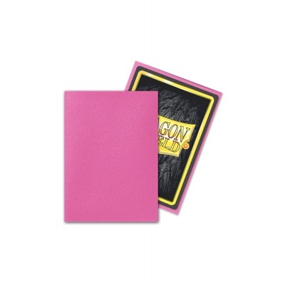 Conjunto de cartas Dragon Shield com capa rosa e parte traseira preta com texto