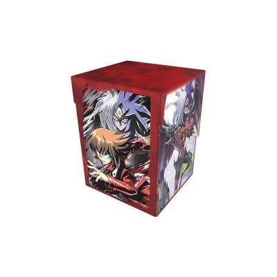 Caixa vermelha com ilustrações de personagens de anime