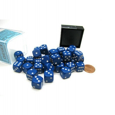 Chessex Opaque 12mm D6 with pips Dice Blocks (36 Dice) - Blue/white