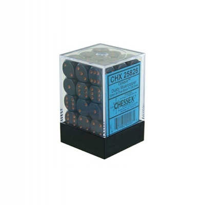 Chessex Opaque 12mm D6 with pips Dice Blocks (36 Dice) - Dusty Blue/copper