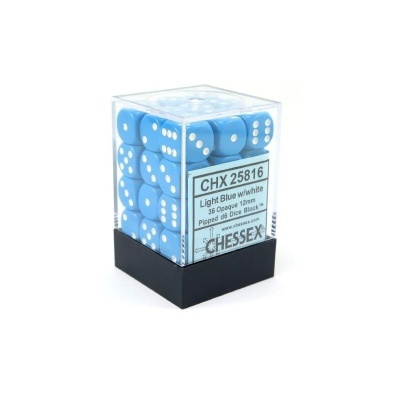 Chessex Opaque 12mm D6 with pips Dice Blocks (36 Dice) - Light Blue/white