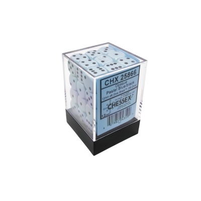 Chessex Opaque 12mm D6 with pips Dice Blocks (36 Dice) - Pastel Blue/black