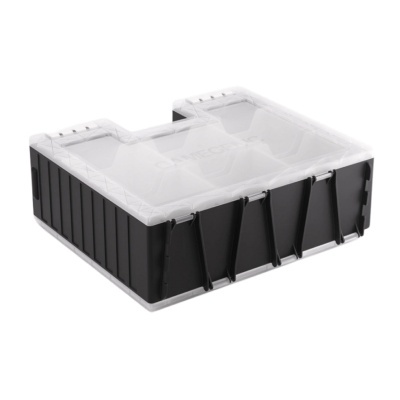 Caixa organizadora preta com tampa transparente