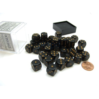 Chessex Opaque 12mm D6 with pips Dice Blocks (36 Dice) - Black/gold