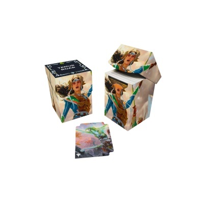 Caixa e cartas colecionáveis com ilustrações fantasiosas