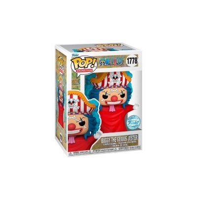 Figura Funko Pop! Animation Buggy The Genius Jester com cabelo azul e chapéu colorido em embalagem transparente