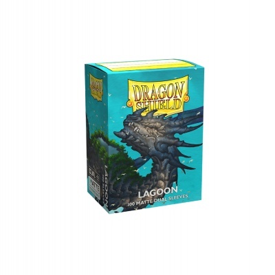Caixa azul e verde Dragon Shield Lagoon para protetores de cartas com dragão impresso