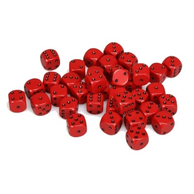 Chessex Opaque 12mm D6 with pips Dice Blocks (36 Dice) - Red/black