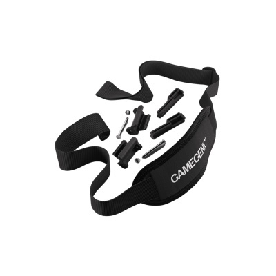 Cinto preto ajustável com apoio acolchoado e acessórios pretos e metálicos