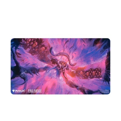 Tapete de jogo Magic Final Fantasy com design roxo e rosa e figura de criatura com chifres