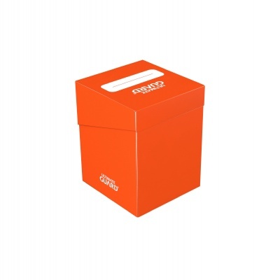 Caixa laranja para cartões com texto branco