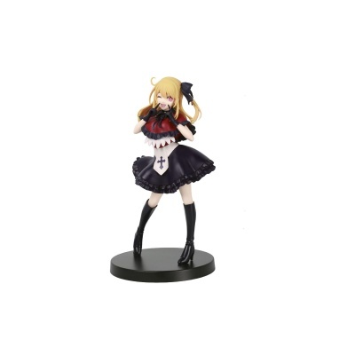 Figura colecionável feminina com vestido preto e branco em base preta