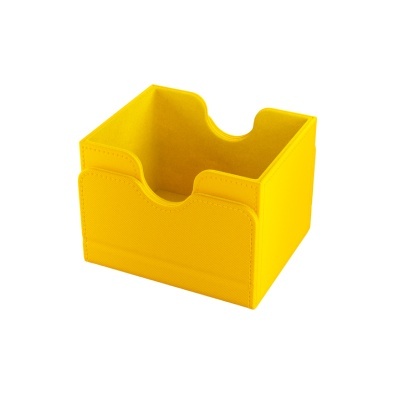 Caixa organizadora amarela em tecido sintético com abertura frontal em U