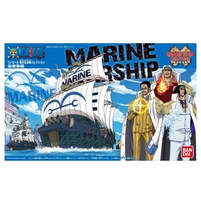 Caixa de brinquedo Marine Ship com ilustração do navio e personagens de One Piece