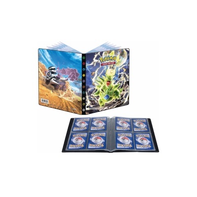 Álbum de cartas Pokémon com capa ilustrada e páginas internas com cartas organizadas