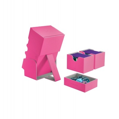 Conjunto de caixas empilháveis rosa com gavetas para armazenamento