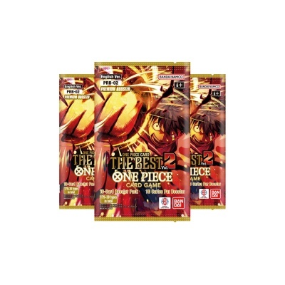 Pacotes de cartas One Piece Card Game com ilustração em vermelho e dourado