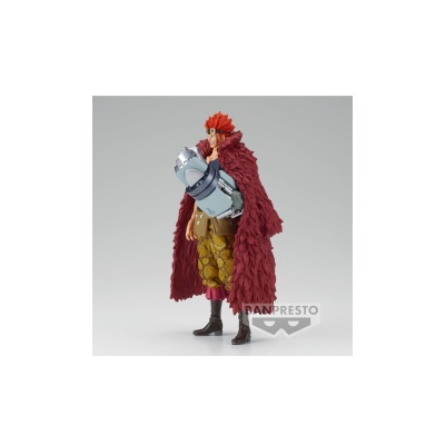 Figura colecionável de personagem com capa vermelha e armadura prateada