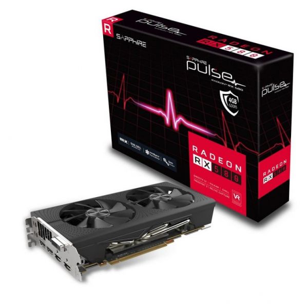 Placa Gráfica Sapphire Radeon RX580 Pulse 4GB GDDR5 Recondicionada Grade C Placa gráfica Radeon RX 580 da Sapphire Pulse com ventoinhas duplas e caixa preta e vermelha