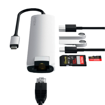 Adaptador Satechi USB-C Slim Multiport c/ Ethernet Silver