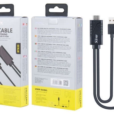 Cabo 3 em 1 Iphone/Micro USB/Type C para HDMI 1080p