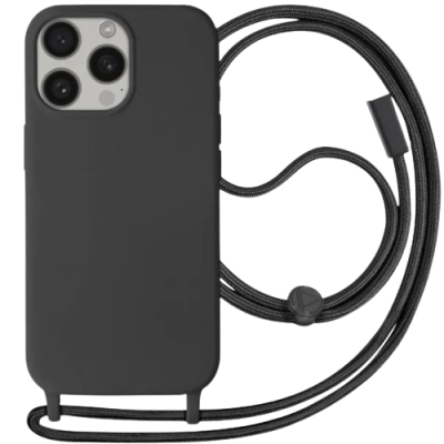 Capa Silicone iPhone 15 Pro Preta Reforçada com Cordão