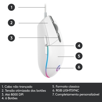 Rato Óptico Logitech G203 Lightsync RGB 8000DPI Branco Rato Óptico Logitech G203 Lightsync RGB 8000DPI Branco