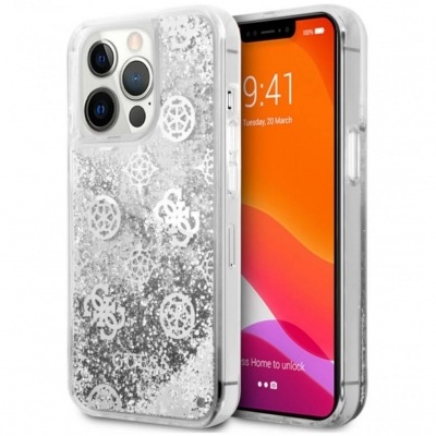 Capa iPhone 13 Pro Max Glitter Líquido Prateado Guess