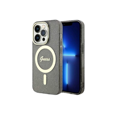 Capa iPhone 14 Pro Glitter Preta Guess com Magsafe