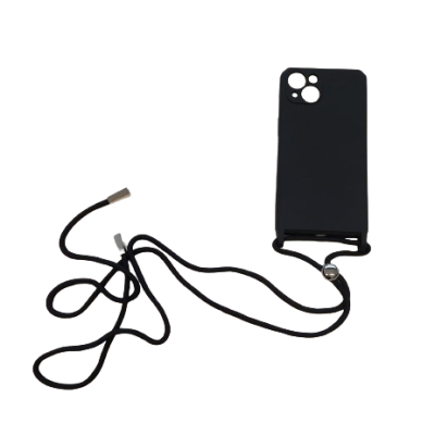 Capa Silicone iPhone 13 Preta Reforçada com Cordão