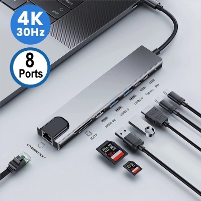 HUB USB-C Ewent EW1146 8-Port Cinza