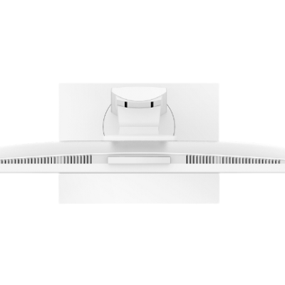 Monitor branco visto de cima com base quadrada e ventilações