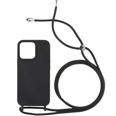 Capa preta de telemóvel com corda ajustável preta para pendurar