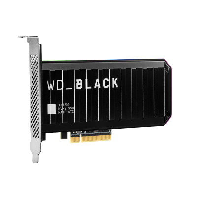 Disco SSD WD_BLACK AN1500 PCIe preto com texto e ventoinhas