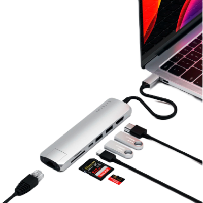 Adaptador Satechi USB-C Slim Multiport c/ Ethernet Silver