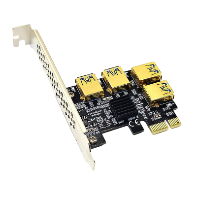 Adaptador conversor PCIe 1x Riser Card para 1-4 portas USB Hub  Mining Extensão Adaptador conversor PCIe 1x Riser Card para 1-4 portas USB Hub  Mining Extensão