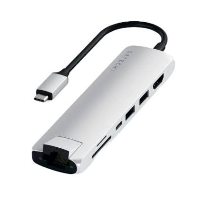 Adaptador Satechi USB-C Slim Multiport c/ Ethernet Silver