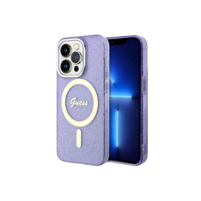 Capa iPhone 14 Pro Glitter Lilás Guess com Magsafe