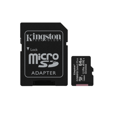 Cartão Memória Kingston Canvas Select Plus C10 A1 UHS-I microSDXC 64GB + Adaptador SD