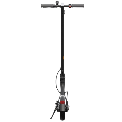 trotinete elétrica preta vista de frente com luz traseira vermelha