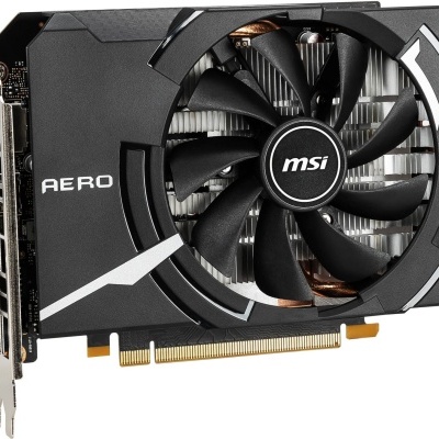 Placa gráfica MSI AERO preta com ventoinha central e dissipador