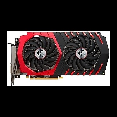 Placa gráfica preta e vermelha com duas ventoinhas grandes e símbolo de dragão